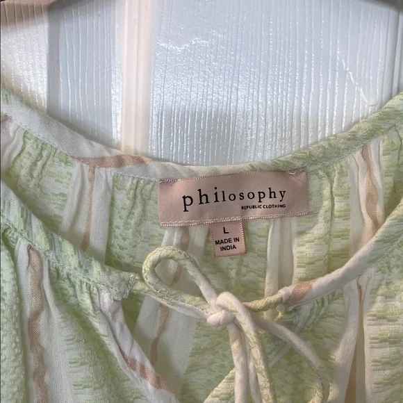 Philosophy Pale Green and Cream Striped Peasant Blouse - Picture 2 of 5
